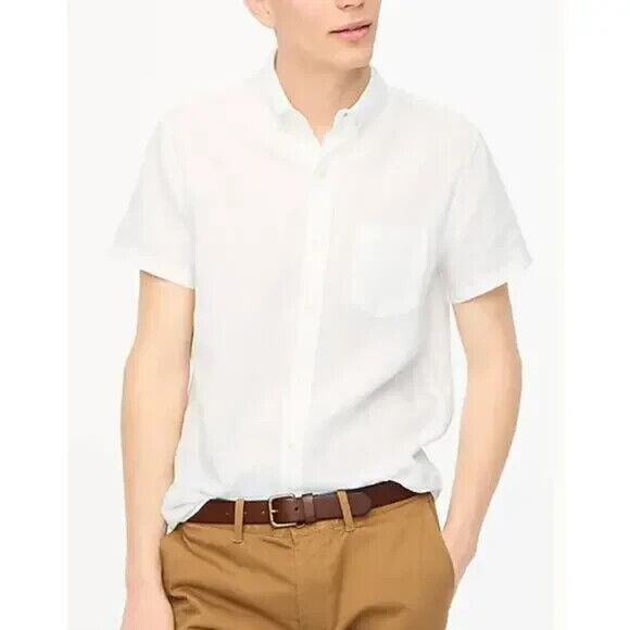 J. CREW FACTORY Short-Sleeve Linen-Blend Shirt in White Preppy Classic NWT - Picture 3 of 12